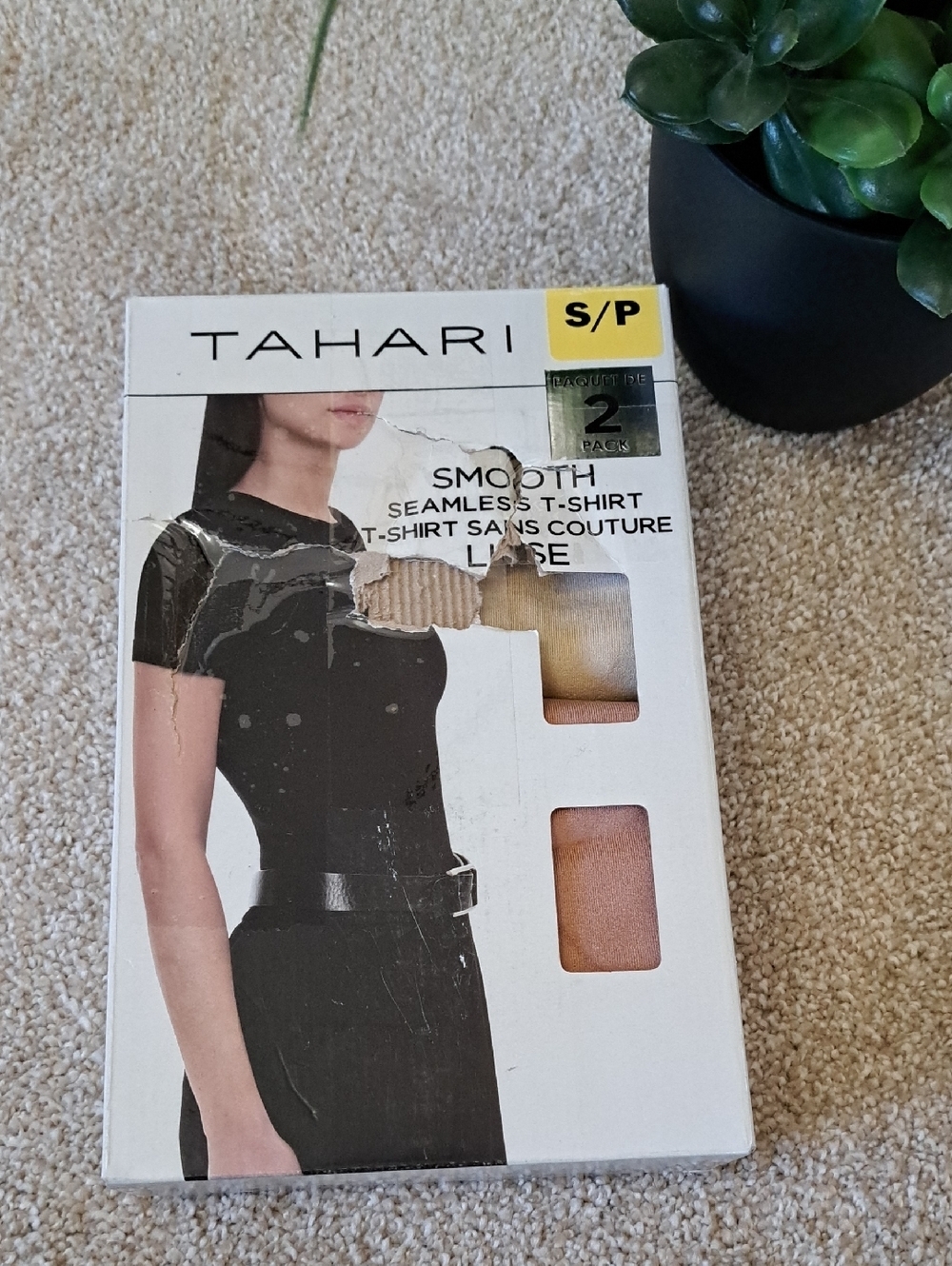 Tahari Smooth Tees 2 Pack Beige Tan Stretch Short Sleeve Womens Size Small